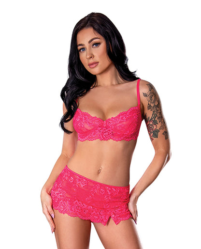 Get It Girl Lace Bra w/Skirt & Thong - Pink QN