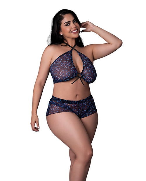 Hazy Dayz Butterfly Blacklight Reflective Halter Top & Short 2 pc Set - Black Multi S/M
