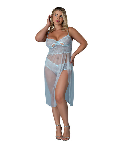 Blue Sky Long Chemise & Boy Short Panty - Light Blue S/M