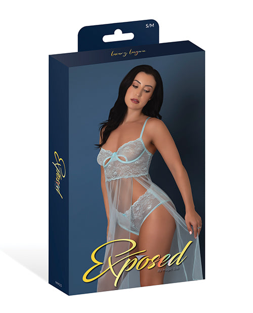 Blue Sky Long Chemise & Boy Short Panty - Light Blue S/M