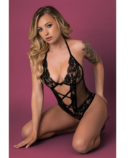 Black Cherry Halter Teddy - Black S/M