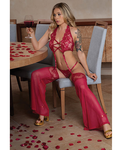 Black Cherry Plunge Top w/Removable Chaps & Cheeky Panty Set - Red QN