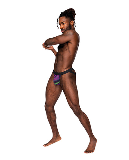 Galactic Sheer Poly Spandex Strappy Ring Jock Multi Color L/XL