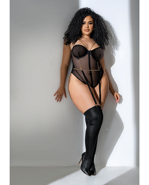 Mesh Bodysuit w/Gold Chain Detail Black S/M