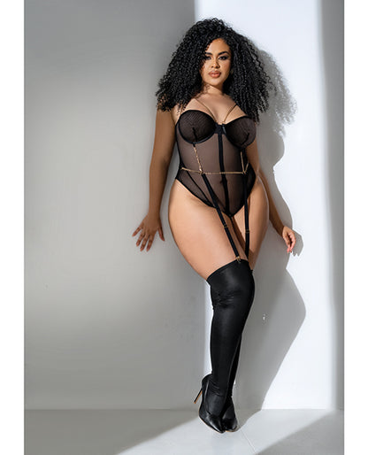Mesh Bodysuit w/Gold Chain Detail Black S/M