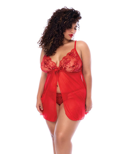Sequin Embellished Babydoll w/G-String - Red L/XL