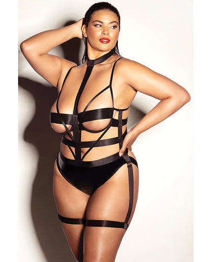 FETISH Lethal Underwire Peek A Boo Vinyl Teddy w/Choker Black 2X