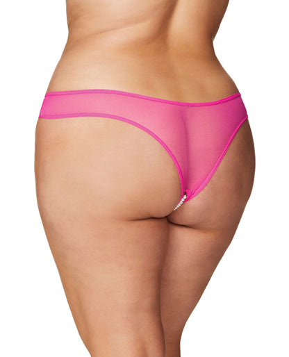 Crotchless Thong w/Pearls Hot Pink O/S