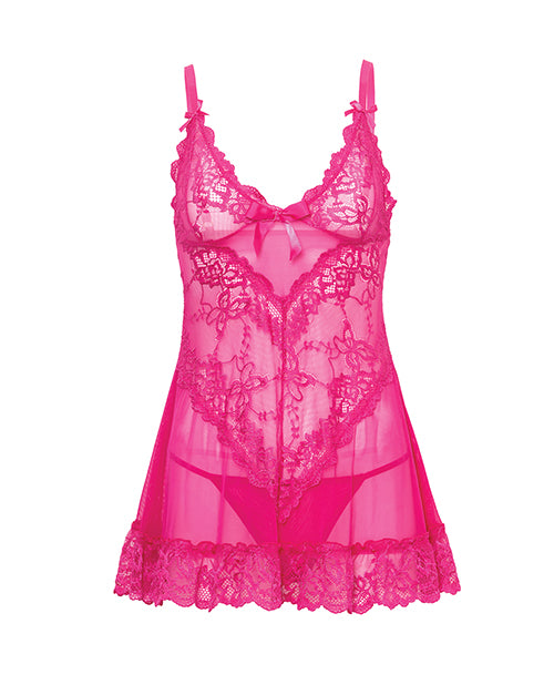 Valentine Lace Babydoll w/Bows & G-String - Rose MD
