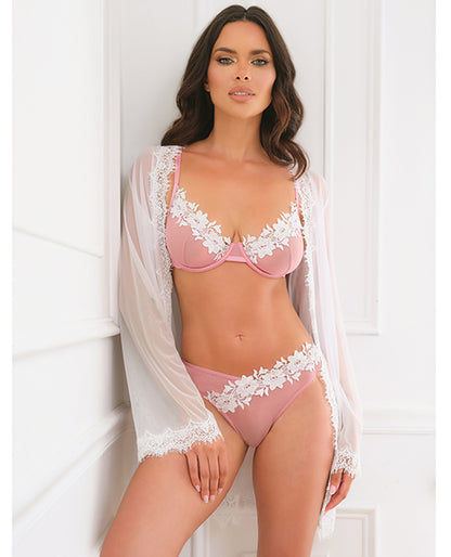 Glinda Mesh 2 pc Set w/Floral Embroidered Details - Pink & White XL