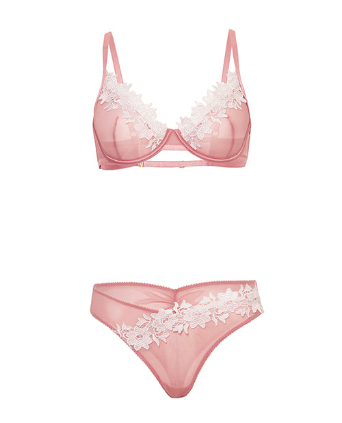Glinda Mesh 2 pc Set w/Floral Embroidered Details - Pink & White XL