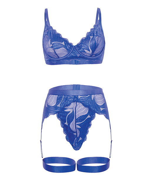 Delphi Lace 2 pc Set w/Attached Garter - Cobalt Blue XL
