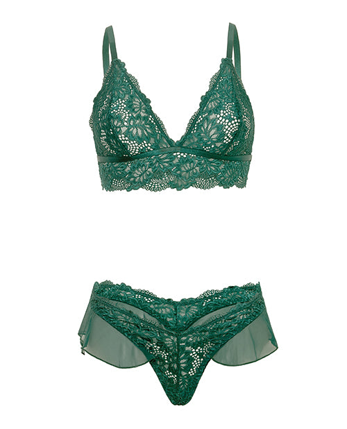 Alessia Soft Cup Lace & Mesh 2 pc Set w/Ruffle Details - Green LG