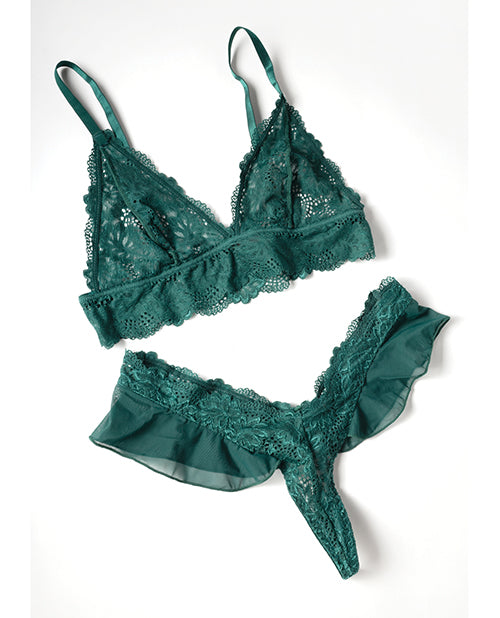 Alessia Soft Cup Lace & Mesh 2 pc Set w/Ruffle Details - Green LG
