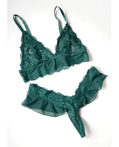 Alessia Soft Cup Lace & Mesh 2 pc Set w/Ruffle Details - Green MD