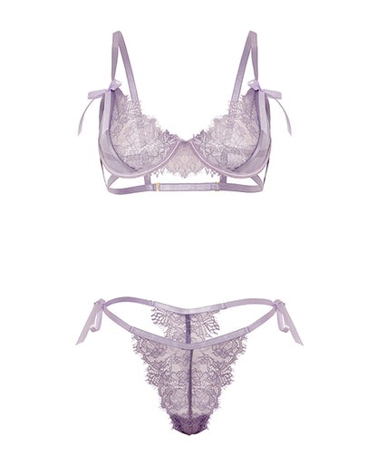 Dahlyia Lace 2 pc Set w/Decorative Ties - Purple L/XL