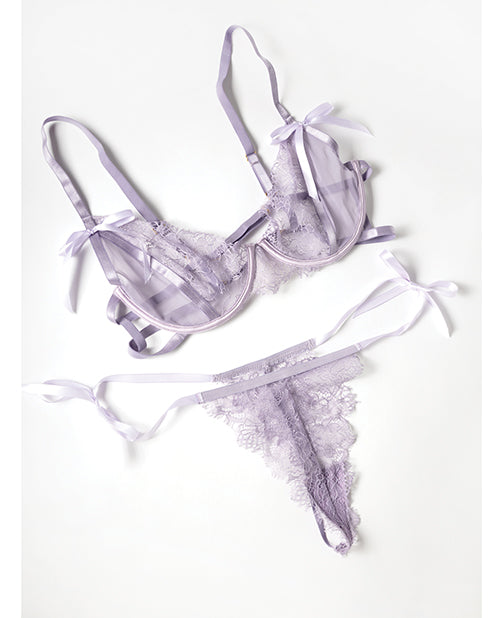 Dahlyia Lace 2 pc Set w/Decorative Ties - Purple L/XL