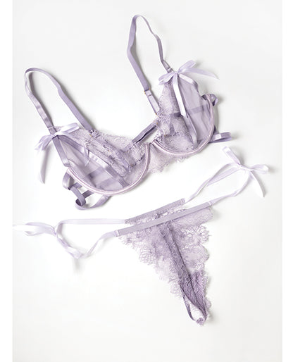 Dahlyia Lace 2 pc Set w/Decorative Ties - Purple L/XL