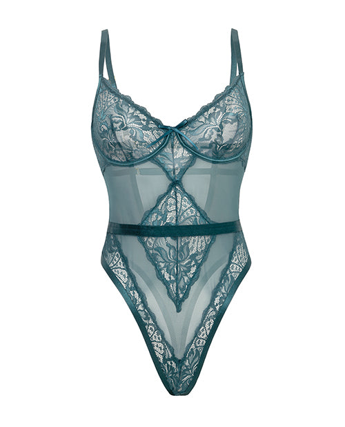 Paisley Lace & Mesh Teddy w/Bow Details - Turquoise S/M