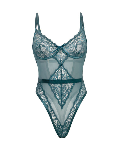 Paisley Lace & Mesh Teddy w/Bow Details - Turquoise S/M