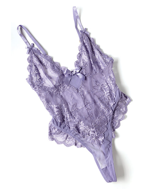 Valentine Lace Teddy w/Bow Details - Purple MD