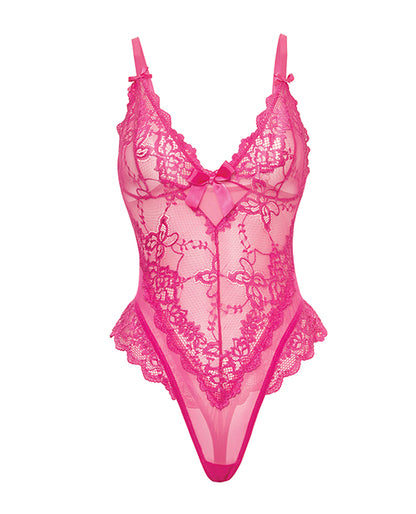 Valentine Lace Teddy w/Bow Details - Rose XL