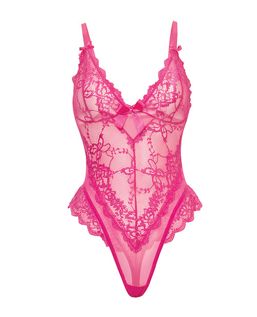 Valentine Lace Teddy w/Bow Details - Rose 3X/4X