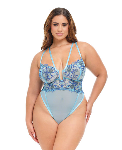 Emilia Floral Embroidered Teddy - Blue MD