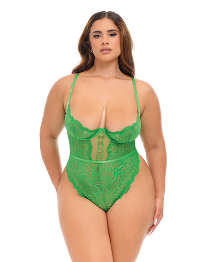 Raine Underwire Shelf Cup Lace Teddy w/Decorative Trim Insert - Green L/XL