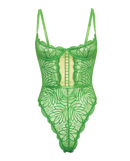 Raine Underwire Shelf Cup Lace Teddy w/Decorative Trim Insert - Green L/XL