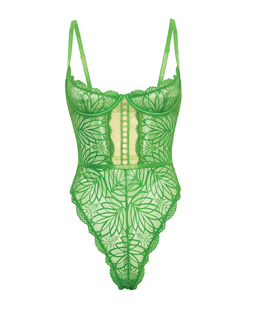 Raine Underwire Shelf Cup Lace Teddy w/Decorative Trim Insert - Green L/XL