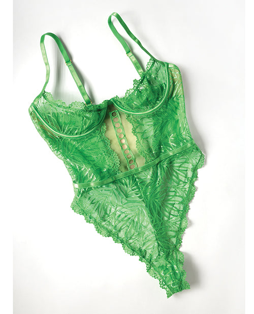 Raine Underwire Shelf Cup Lace Teddy w/Decorative Trim Insert - Green L/XL