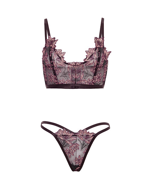 Adela Embroidered Boned Bustier w/G-String 2 pc Set - Black/Pink XL