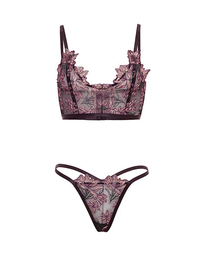 Adela Embroidered Boned Bustier w/G-String 2 pc Set - Black/Pink XL