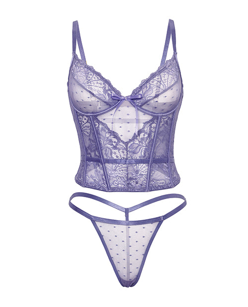 Vanessa Lace & Mesh Bustier w/G-String - Purple L/XL