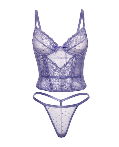 Vanessa Lace & Mesh Bustier w/G-String - Purple L/XL
