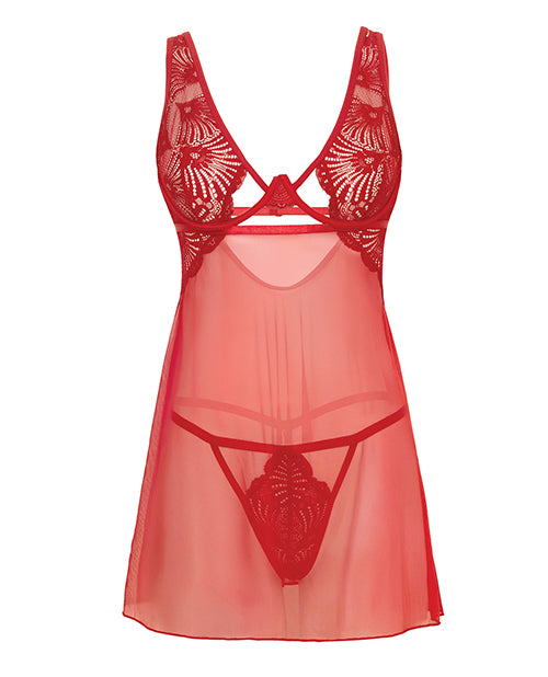 Tiana Lace Babydoll w/Side Slits & Strap Details - Red S/M