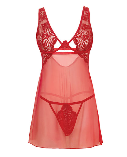 Tiana Lace Babydoll w/Side Slits & Strap Details - Red S/M