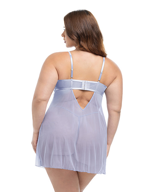 Elsie Lace & Mesh Underwire Babydoll w/G-String 2 pc Set - Brunnera Blue L/XL