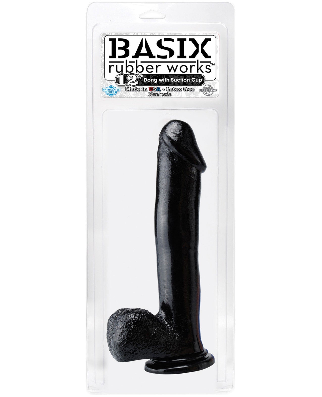 Basix Rubber Works 12" Dong w/Suction Cup - Clear