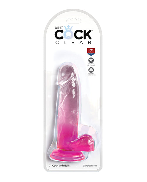 King Cock Clear 7" Cock w/Balls - Pink