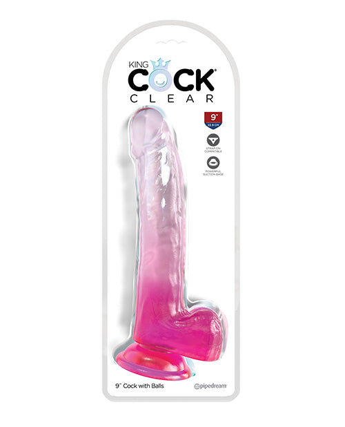 King Cock Clear 9" Cock w/Balls - Purple