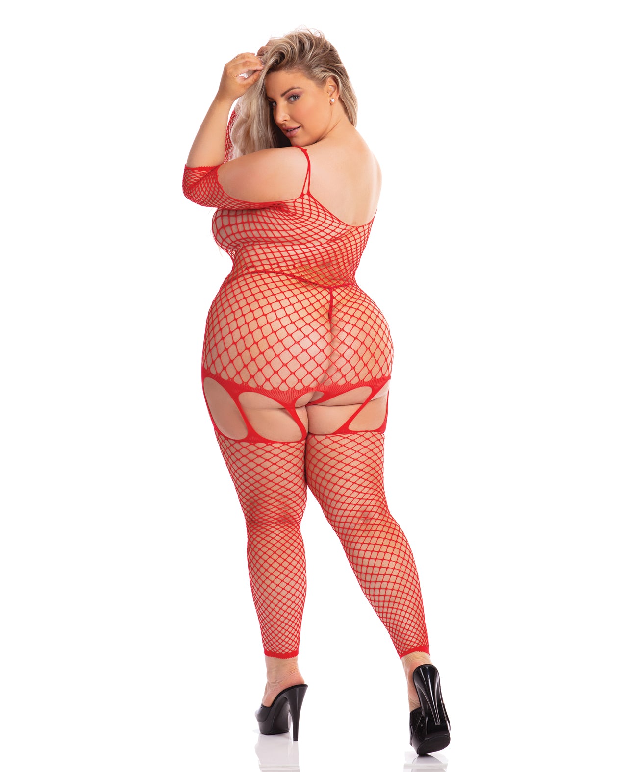 Pink Lipstick In My Head Net Bodystocking Red O/S