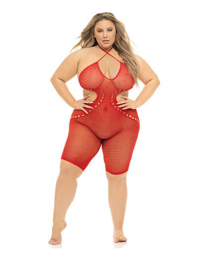 Pink Lipstick Fill Me In Bodystocking Red O/S