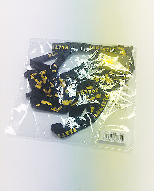 Playboy Gold Foil Mesh & Satin Bralette w/Thong 2 pc Set - Black/Gold 2X