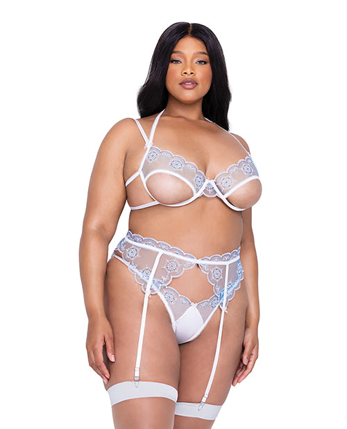 Holiday Snow Queen Metallic Snowflake Embroidered Bra & High Waisted Thong Blue/White XL