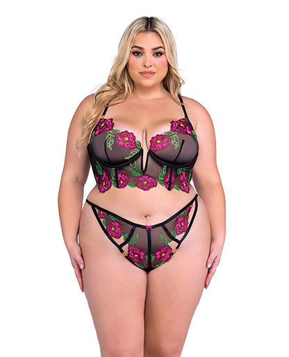 Peony Paradise Underwire Bralette & G-String - Black SM