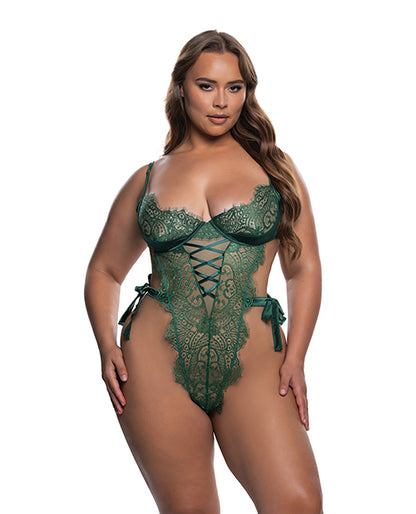 Dreamer's Lust Lace and Satin Teddy - Green XL