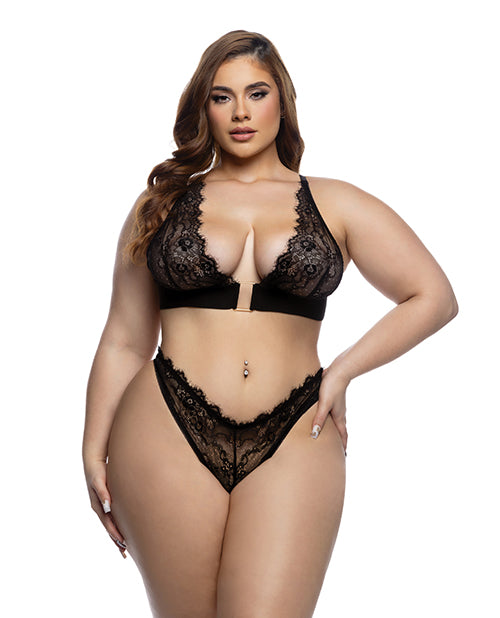 Fever Dream Chantilly Eyelash Lace and Stretch Satin Bralette w/Thong - Black XL