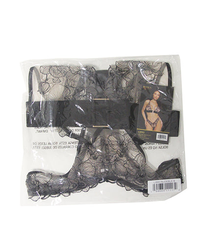 Orchid Blossom Bralette w/Thong 2 pc Set - Black/Nude SM